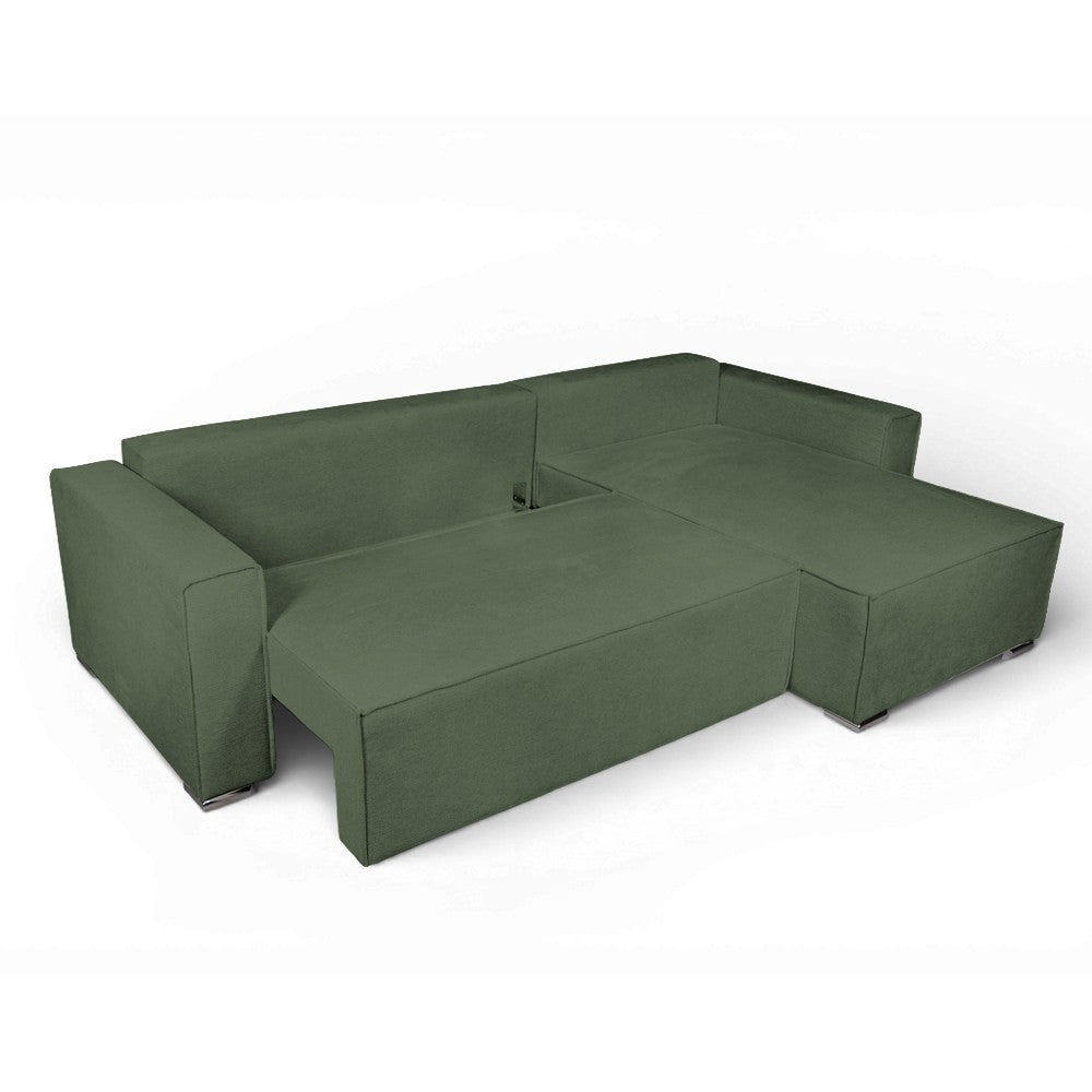 Divano angolare Emily con funzione letto con contenitore e penisola reversibile cuscini decorativi in Aragon 39 verde oliva
