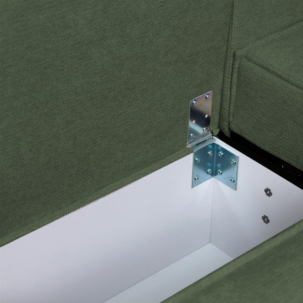 Divano angolare Emily con funzione letto con contenitore e penisola reversibile cuscini decorativi in Aragon 39 verde oliva