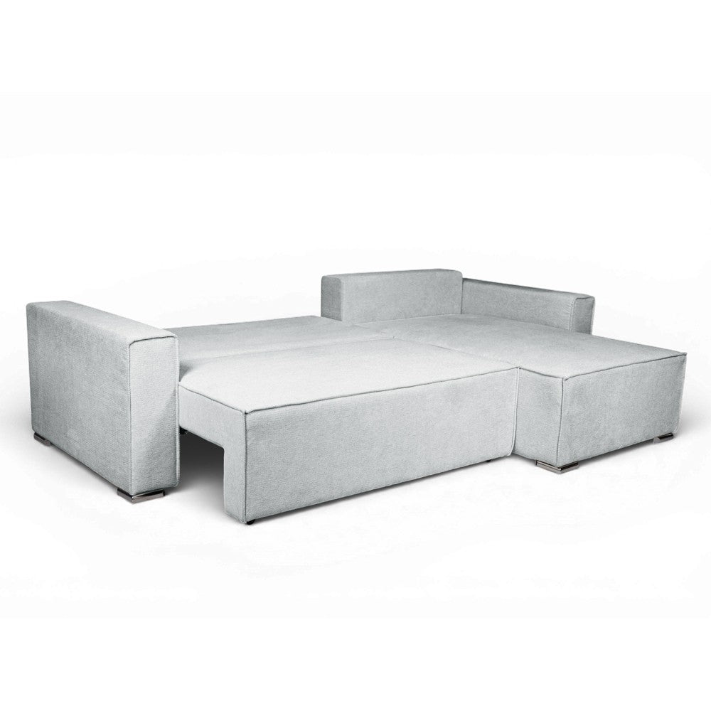 Divano angolare Emily con funzione letto con contenitore e penisola reversibile cuscini decorativi in Neve 80 grigio scuro
