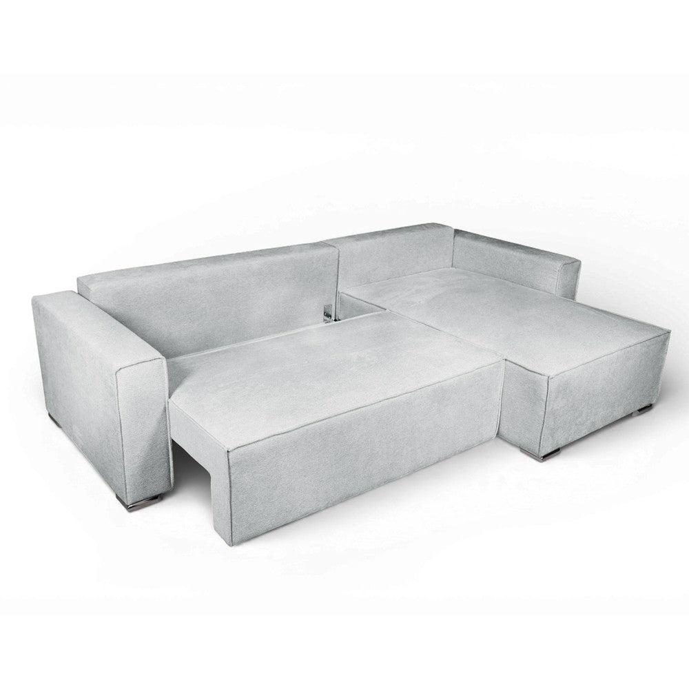 Divano angolare Emily con funzione letto con contenitore e penisola reversibile cuscini decorativi in Neve 80 grigio scuro