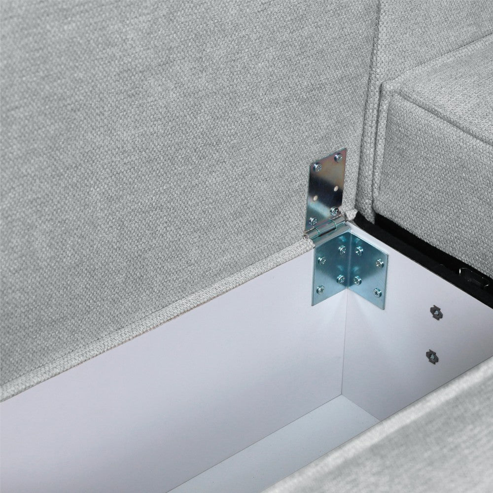 Divano angolare Emily con funzione letto con contenitore e penisola reversibile cuscini decorativi in Neve 80 grigio scuro