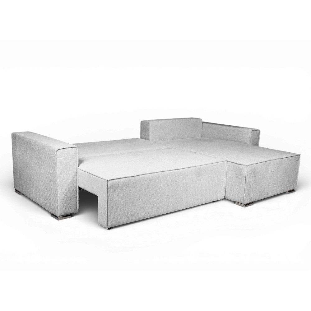 Divano angolare Emily con funzione letto easy open con contenitore e penisola reversibile cuscini decorativi in Aragon 80 grigio