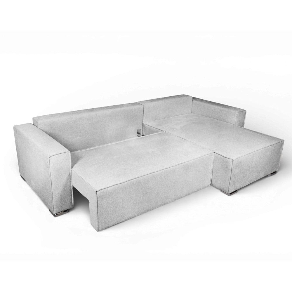 Divano angolare Emily con funzione letto easy open con contenitore e penisola reversibile cuscini decorativi in Aragon 80 grigio
