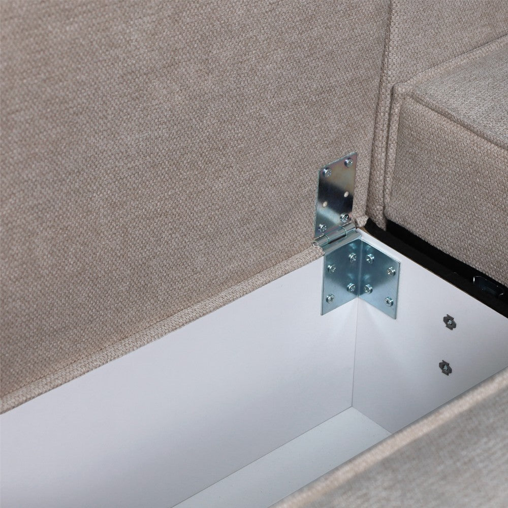Divano angolare Emily con funzione letto easy open con contenitore e penisola reversibile cuscini decorativi in Neve 13 tortora