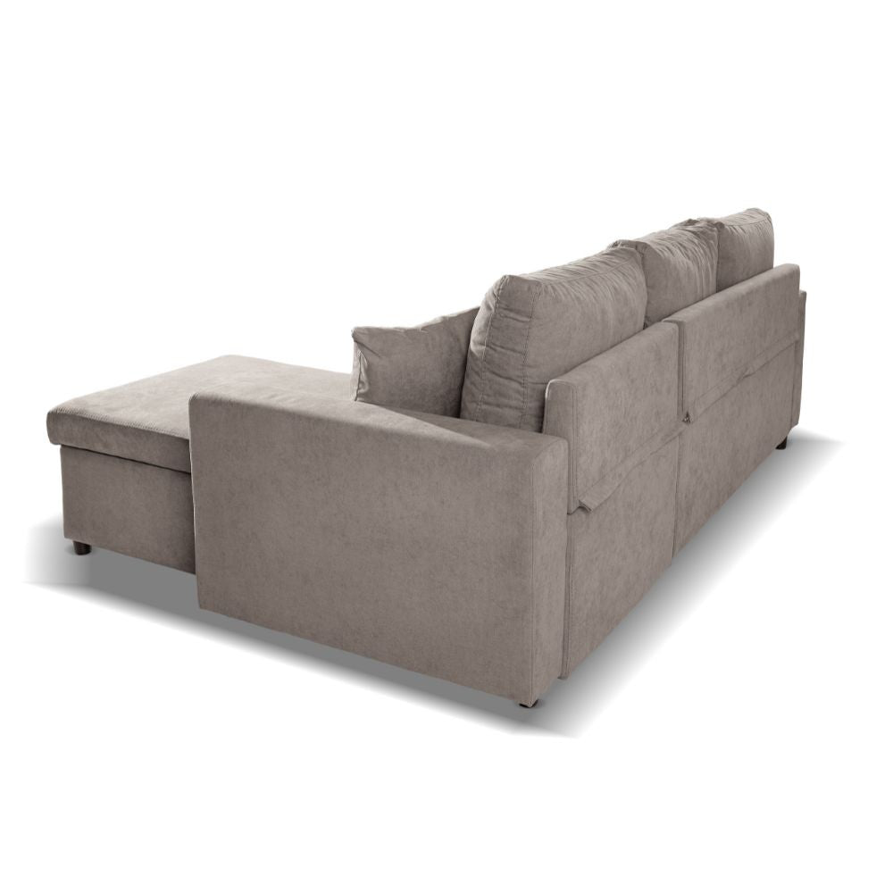 Divano con penisola contenitore reversibile Golf e letto estraibile in tessuto Enjoy03 tortora
