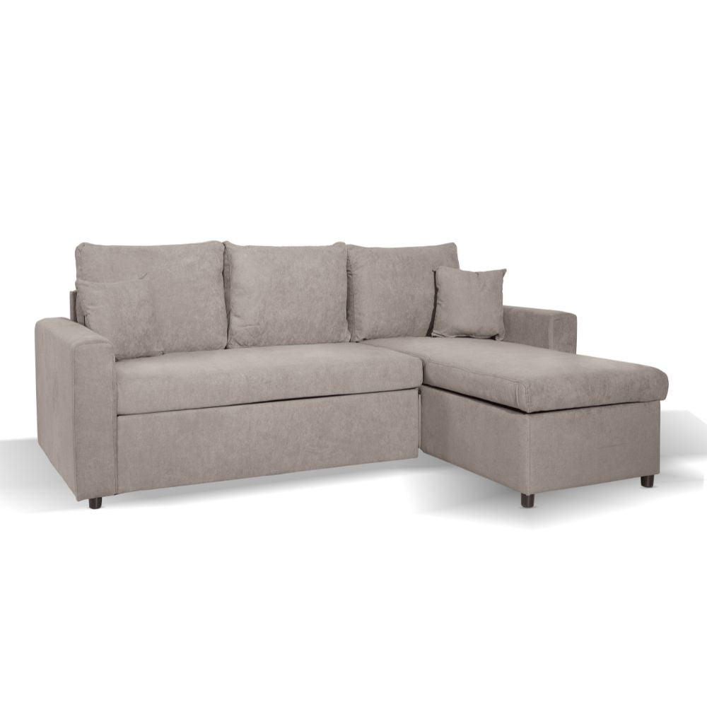 Divano con penisola contenitore reversibile Golf e letto estraibile in tessuto Enjoy03 tortora