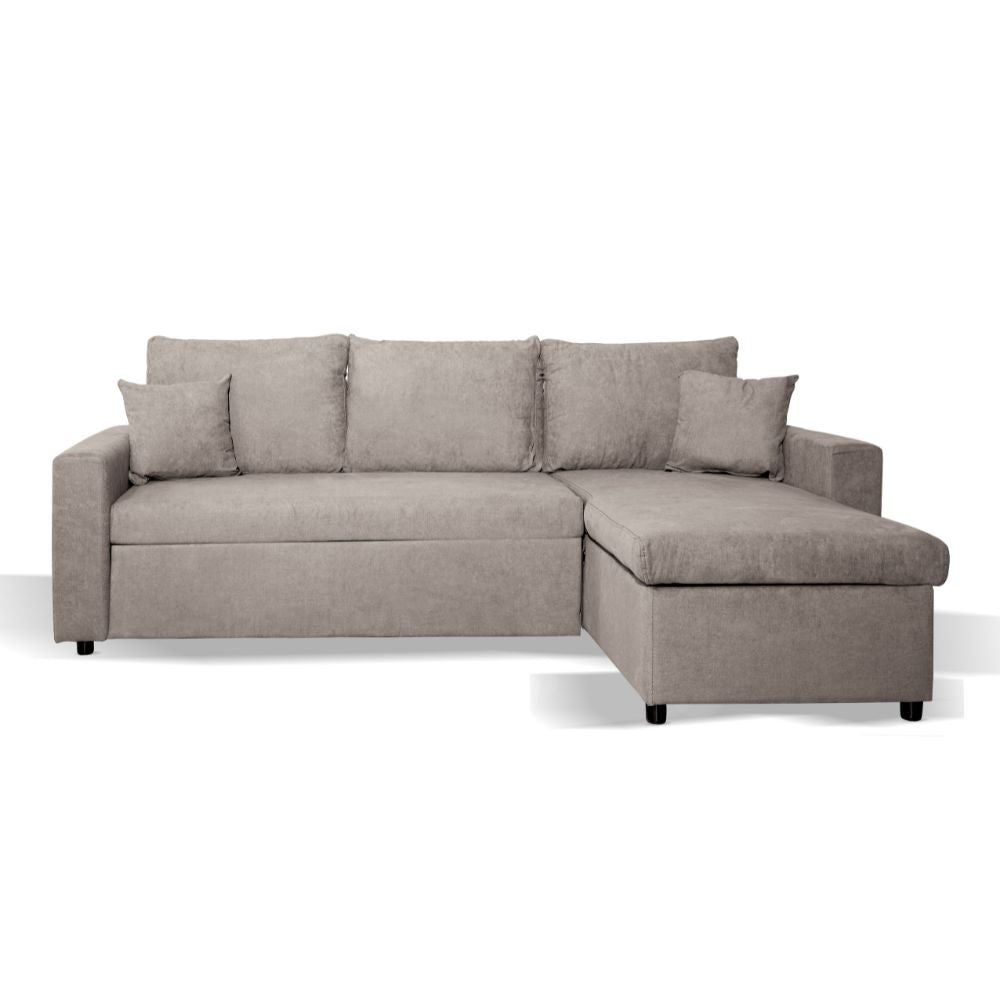 Divano con penisola contenitore reversibile Golf e letto estraibile in tessuto Enjoy03 tortora