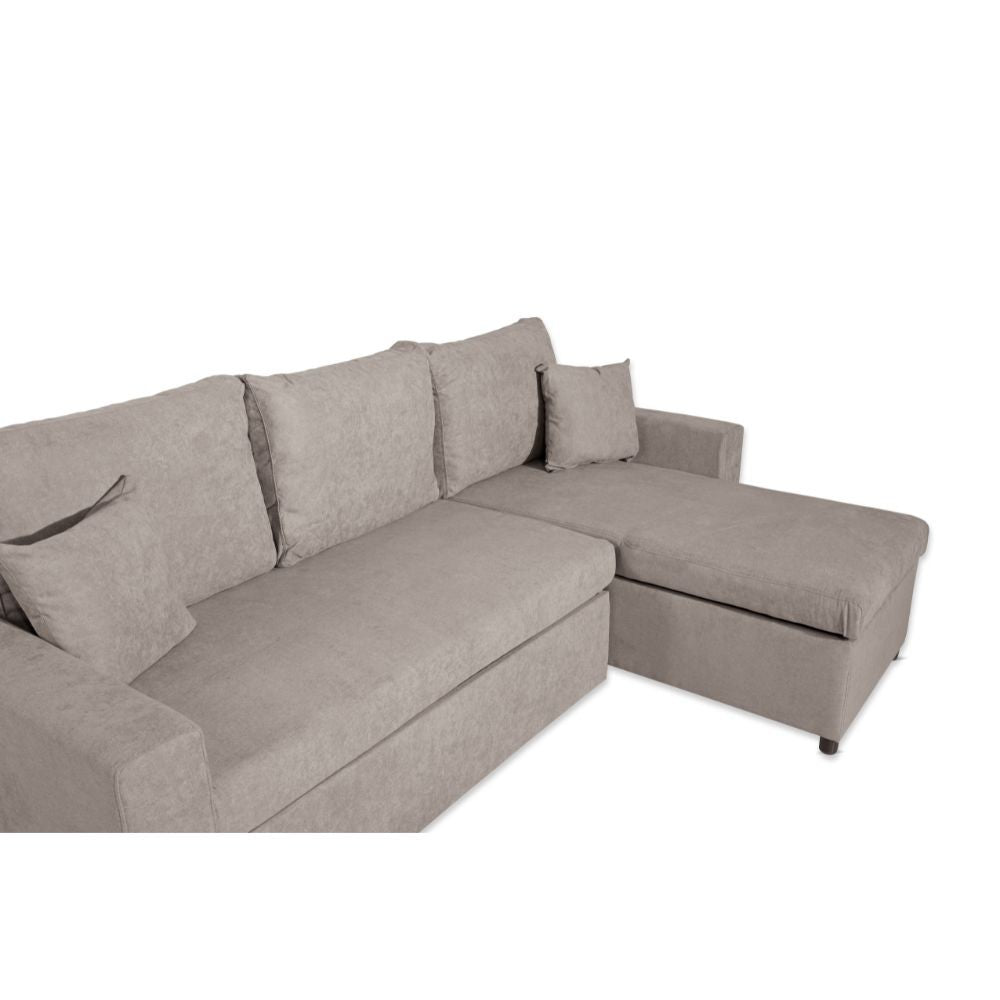 Divano con penisola contenitore reversibile Golf e letto estraibile in tessuto Enjoy03 tortora