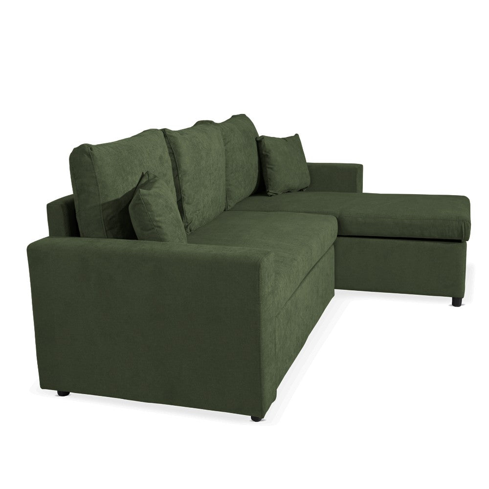 Divano con penisola contenitore reversibile Golf e letto estraibile in tessuto Verita 34 verde muschio