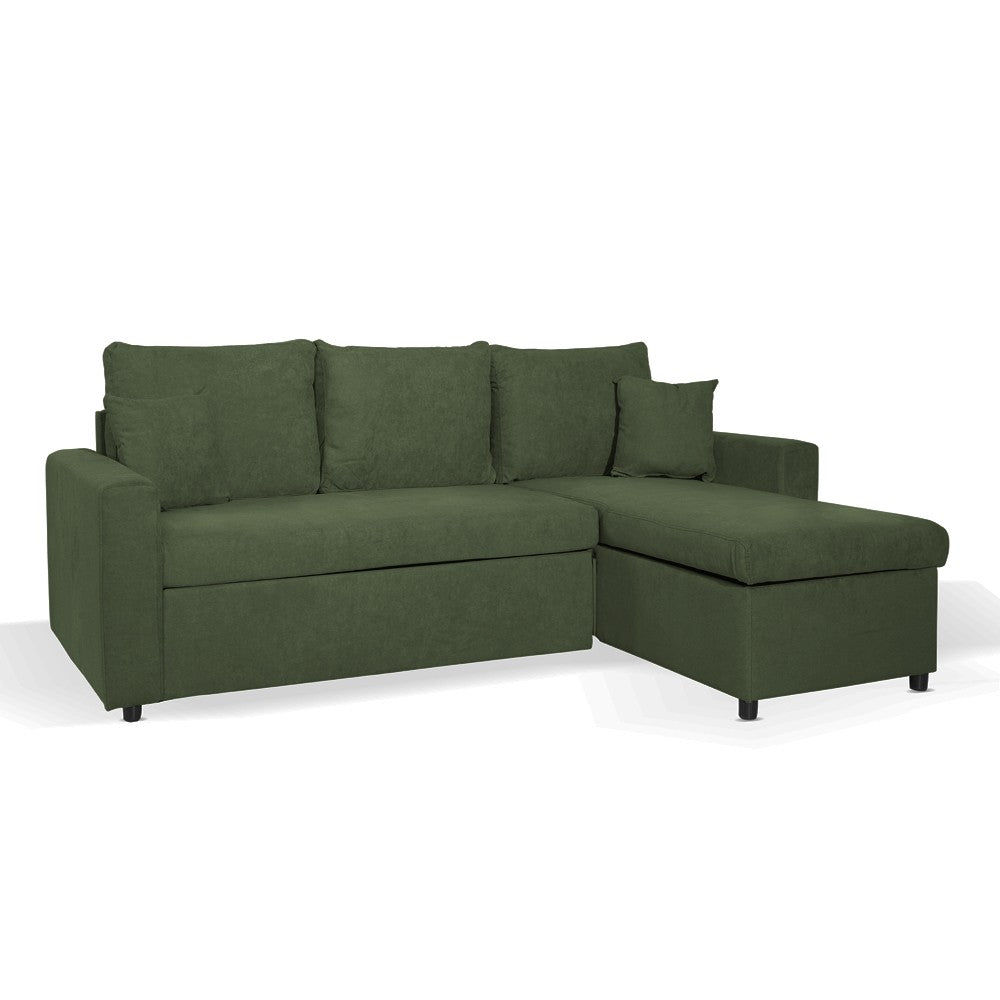 Divano con penisola contenitore reversibile Golf e letto estraibile in tessuto Verita 34 verde muschio