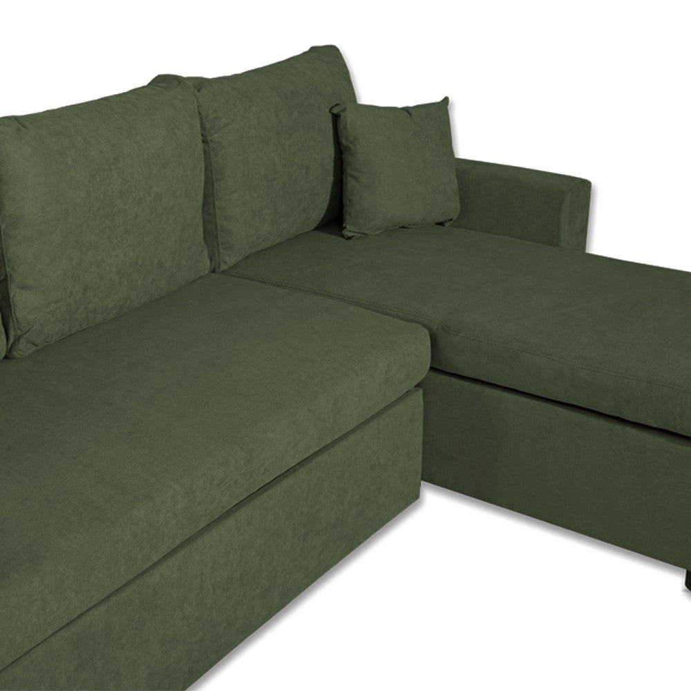 Divano con penisola contenitore reversibile Golf e letto estraibile in tessuto Verita 34 verde muschio