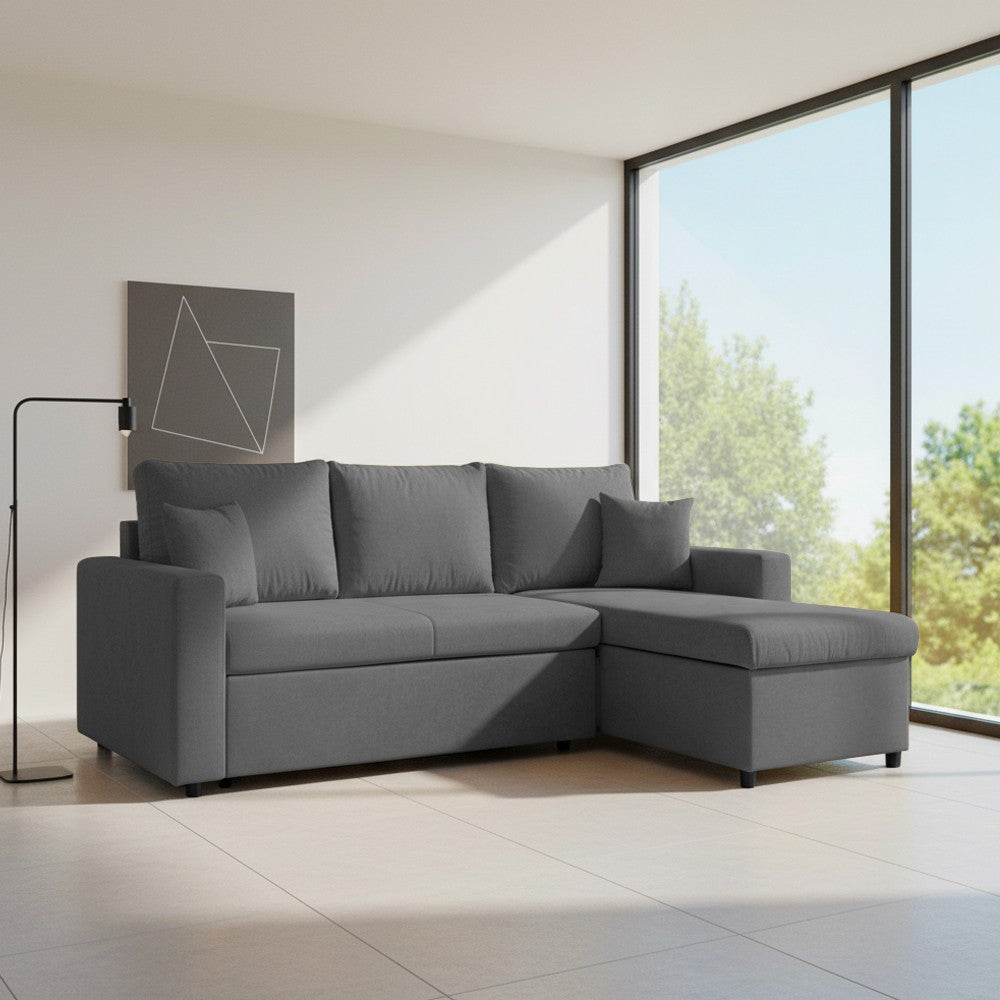 Divano con penisola contenitore reversibile Golf e letto estraibile in tessuto Verita 88 grigio scuro
