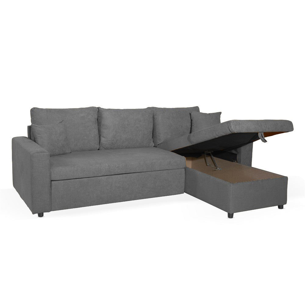 Divano con penisola contenitore reversibile Golf e letto estraibile in tessuto Verita 88 grigio scuro