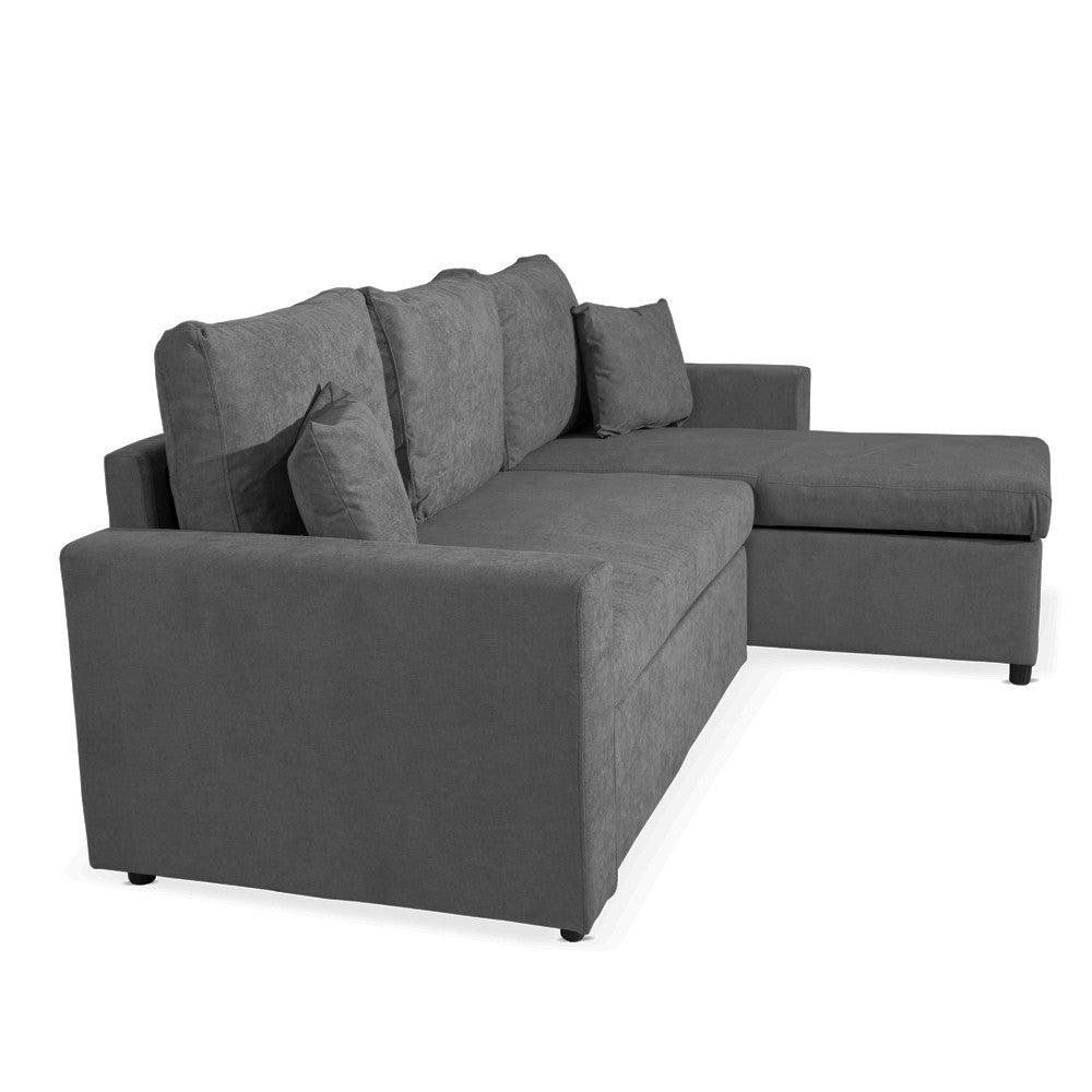 Divano con penisola contenitore reversibile Golf e letto estraibile in tessuto Verita 88 grigio scuro