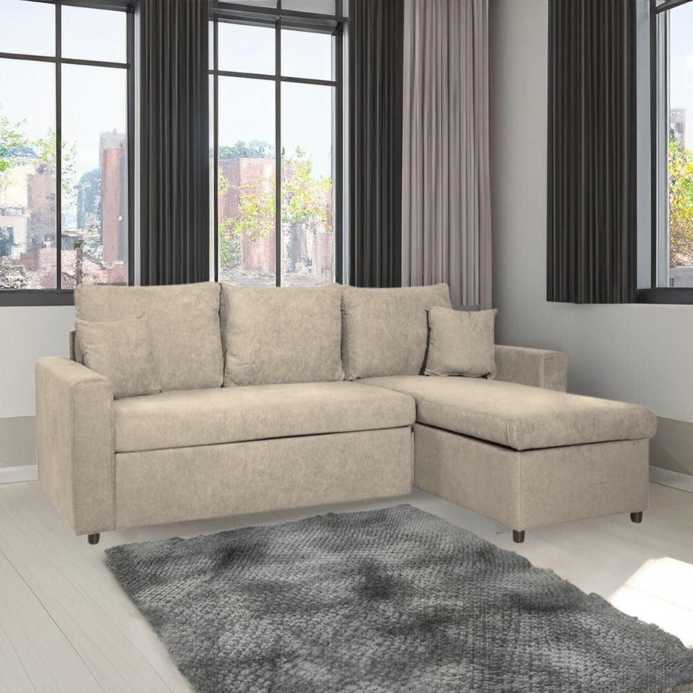 Divano con penisola contenitore reversibile Golf e letto estraibile tessuto cappuccino Barrel 09