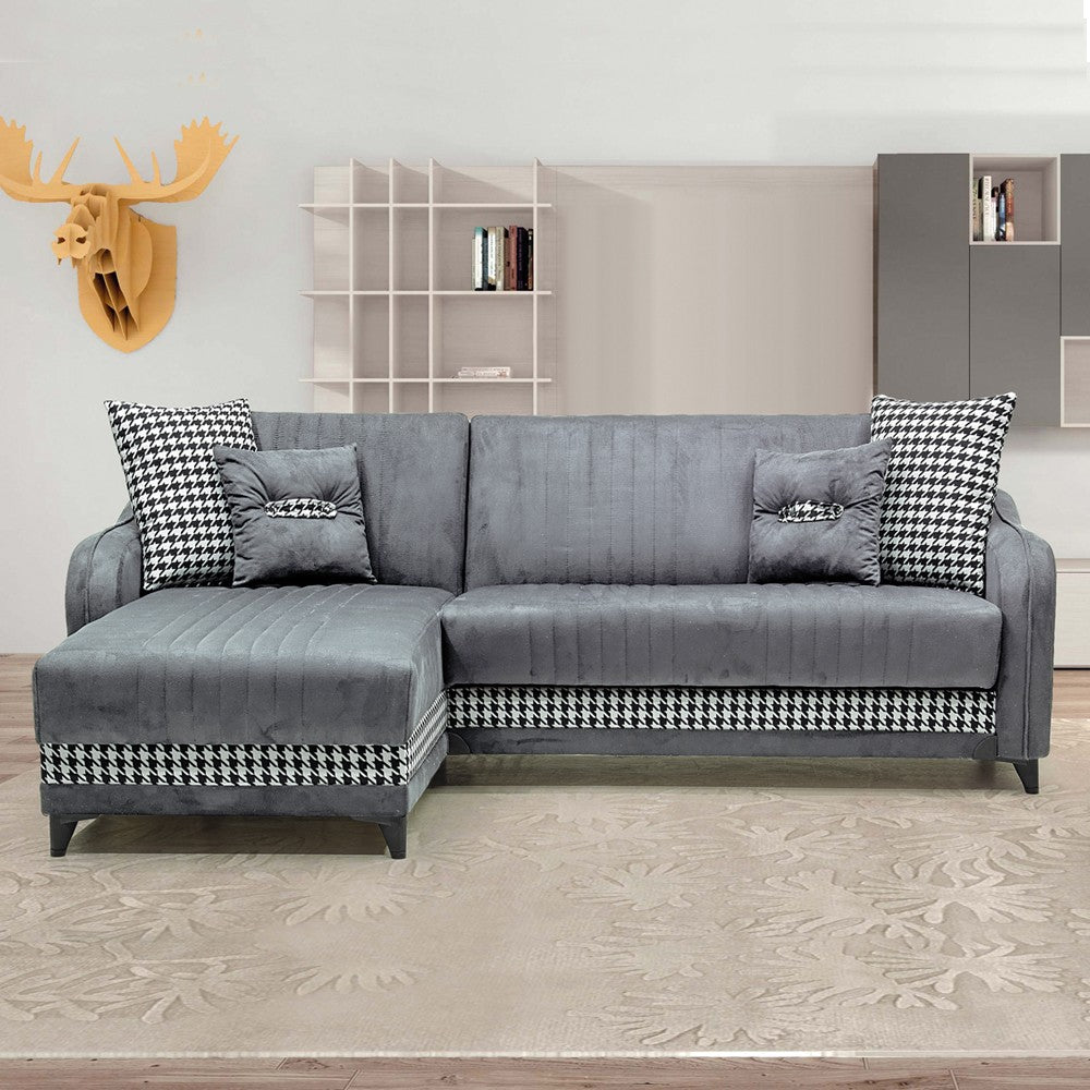 Divano con penisola contenitore reversibile Laos grigio soft 22 246x138x92 H