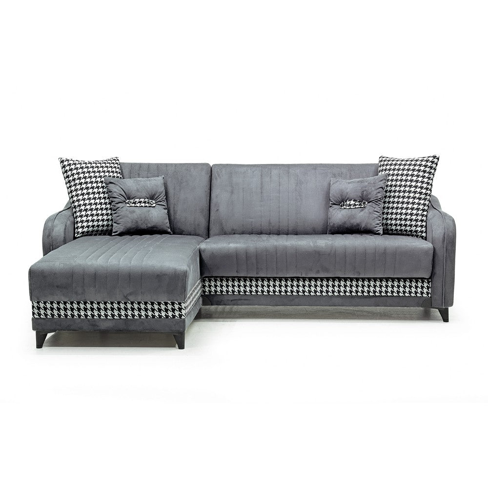 Divano con penisola contenitore reversibile Laos grigio soft 22 246x138x92 H