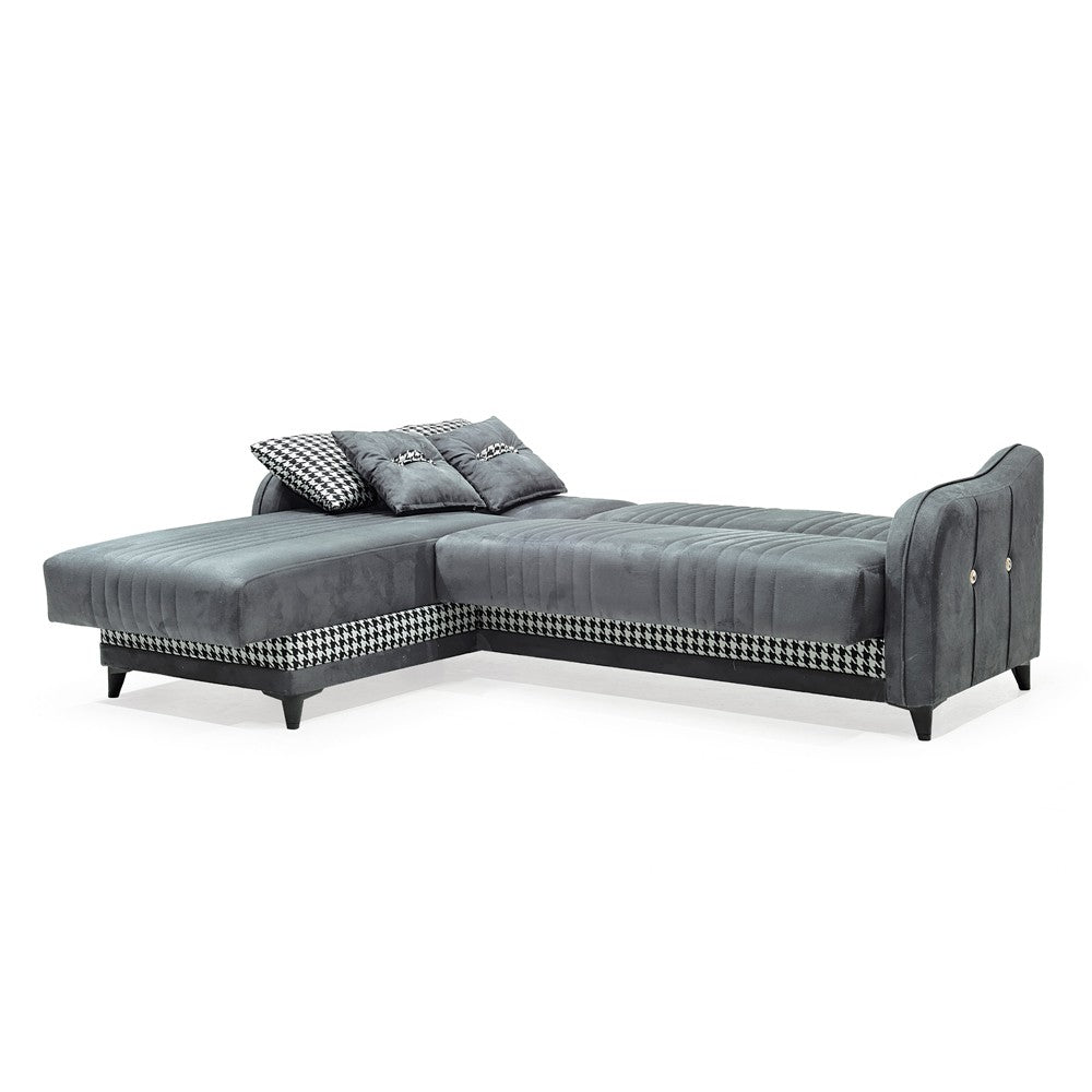 Divano con penisola contenitore reversibile Laos grigio soft 22 246x138x92 H