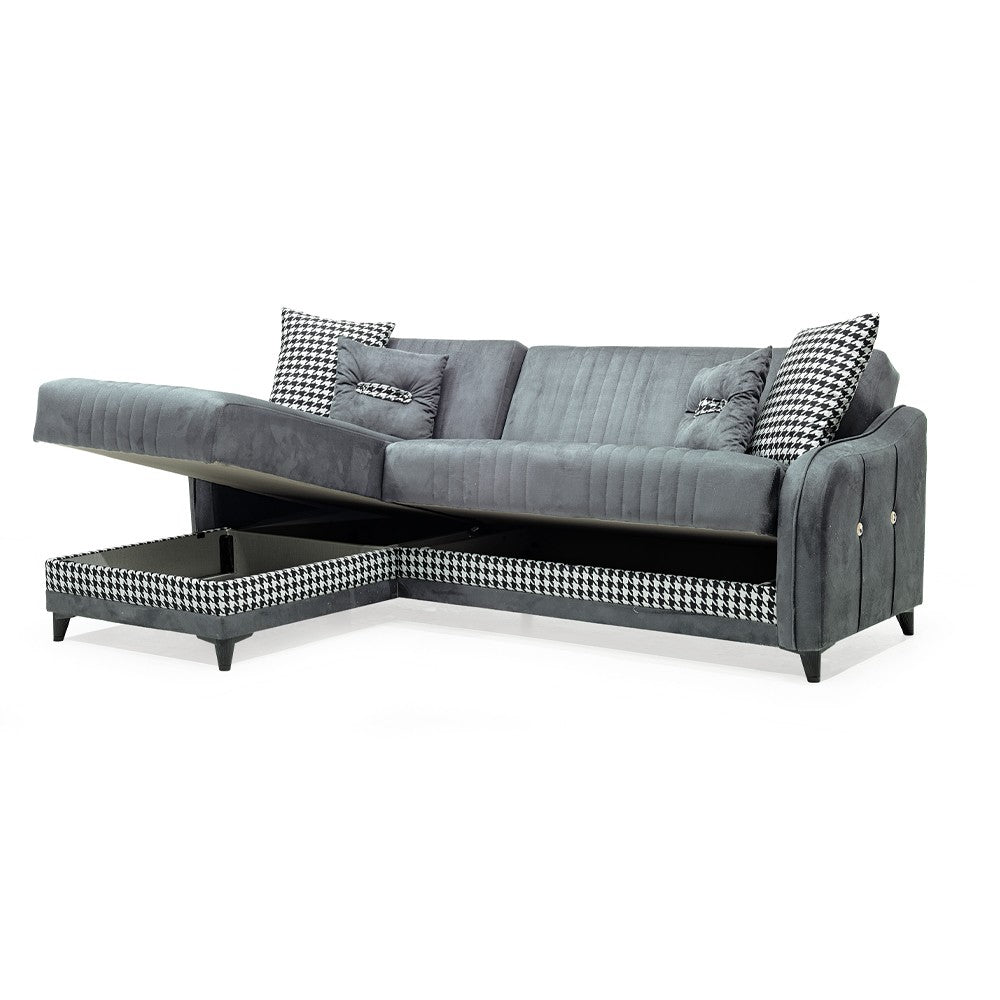 Divano con penisola contenitore reversibile Laos grigio soft 22 246x138x92 H