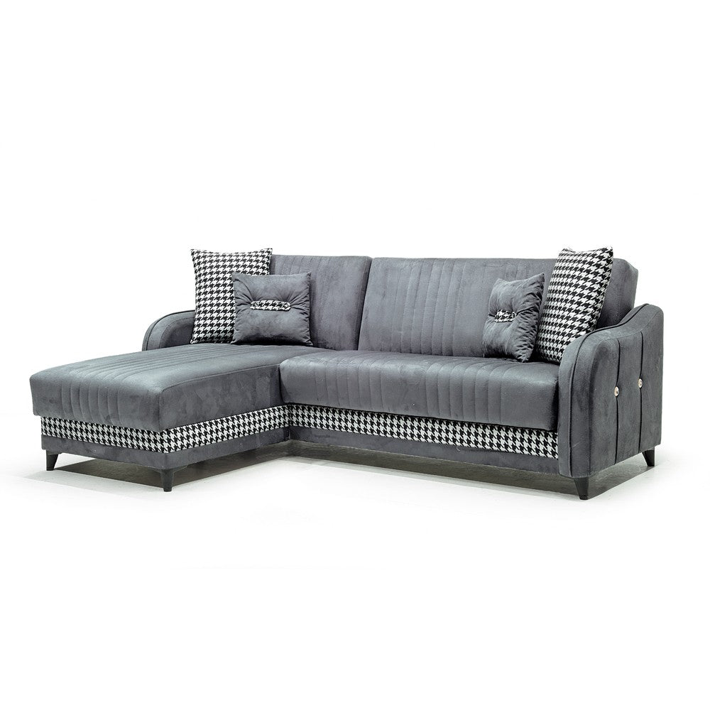 Divano con penisola contenitore reversibile Laos grigio soft 22 246x138x92 H