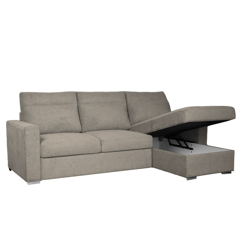 Divano con penisola Elba con letto estraibile e penisola contenitore reversibile in tessuto Neve 16 taupe
