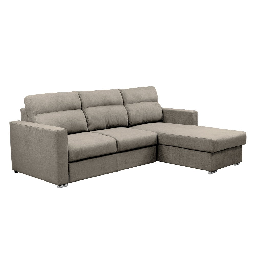 Divano con penisola Elba con letto estraibile e penisola contenitore reversibile in tessuto Neve 16 taupe