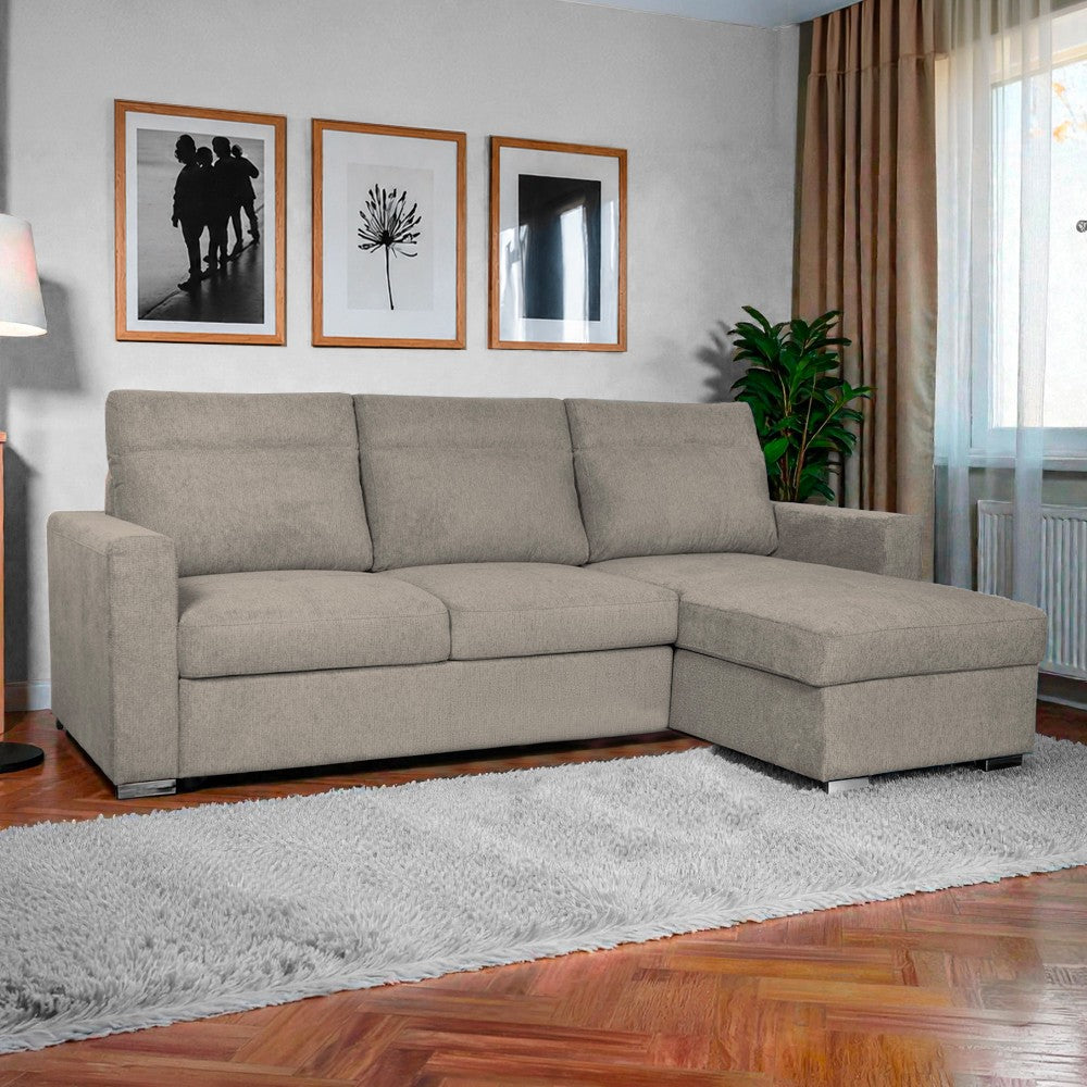 Divano con penisola Elba con letto estraibile e penisola contenitore reversibile in tessuto Neve 16 taupe