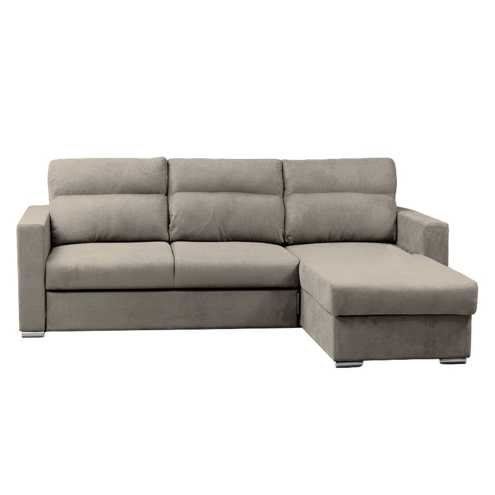 Divano con penisola Elba con letto estraibile e penisola contenitore reversibile in tessuto Neve 16 taupe