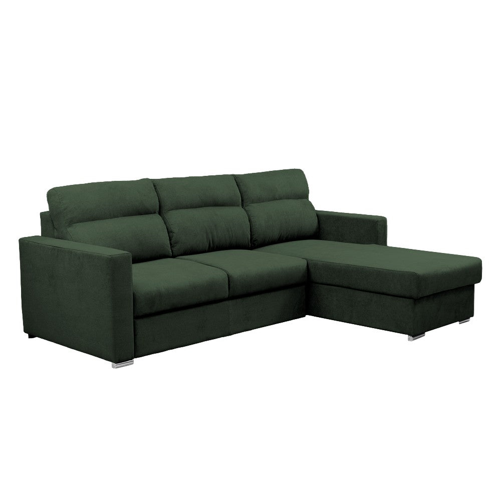 Divano con penisola Elba con letto estraibile e penisola contenitore reversibile in tessuto Neve 39 verde muschio