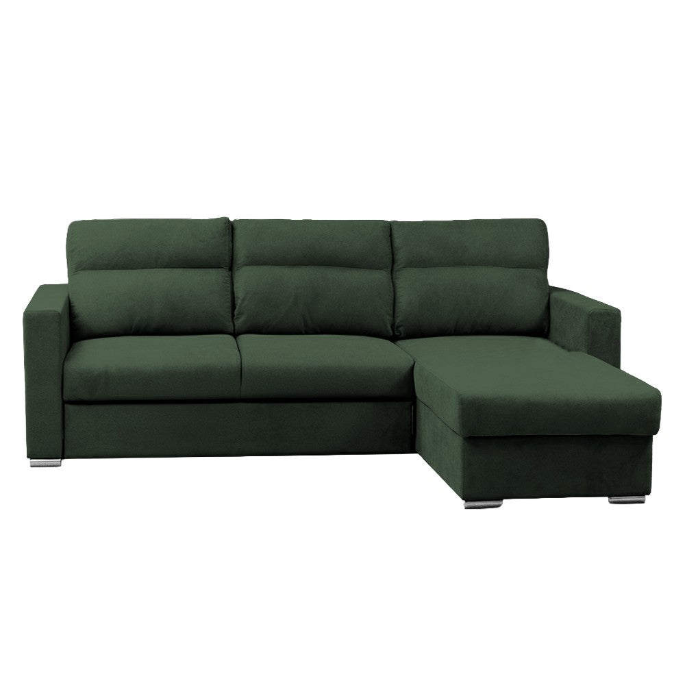 Divano con penisola Elba con letto estraibile e penisola contenitore reversibile in tessuto Neve 39 verde muschio