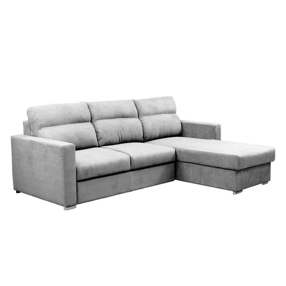 Divano con penisola Elba con letto estraibile e penisola contenitore reversibile in tessuto Neve 80 grigio chiaro