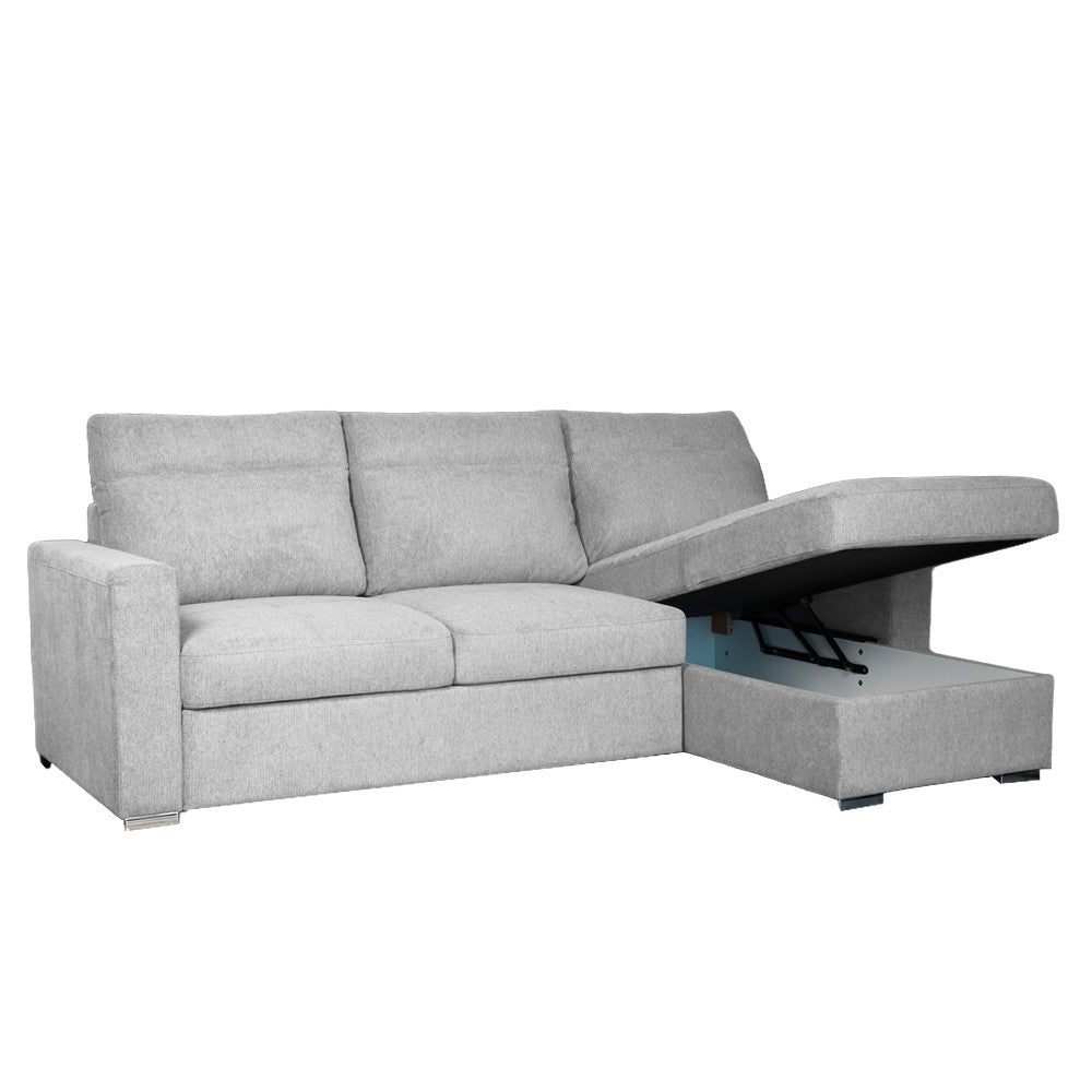 Divano con penisola Elba con letto estraibile e penisola contenitore reversibile in tessuto Neve 80 grigio chiaro