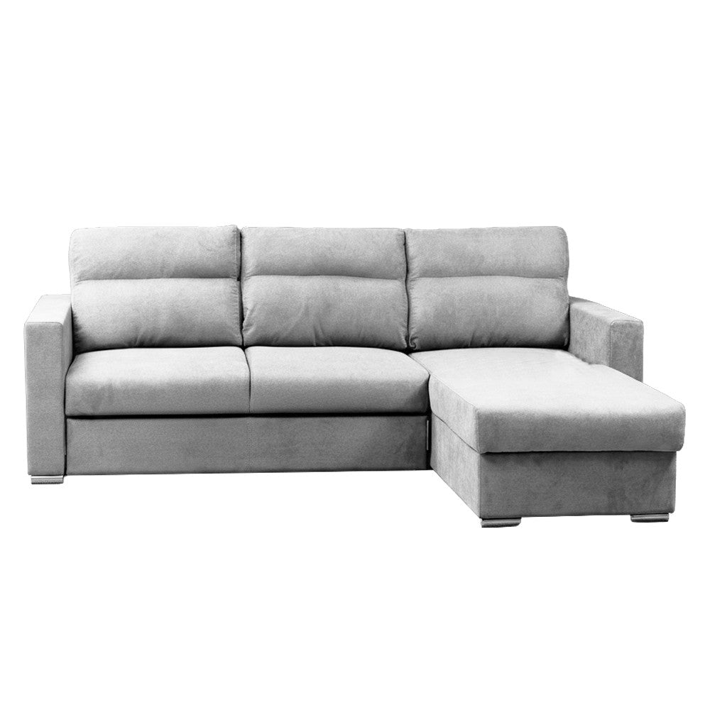 Divano con penisola Elba con letto estraibile e penisola contenitore reversibile in tessuto Neve 80 grigio chiaro