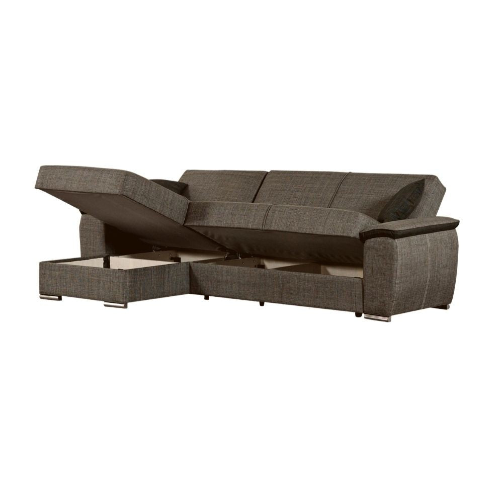 Divano con penisola reversibile Ginepro doppio vano contenitore in tessuto 67-044 tortora