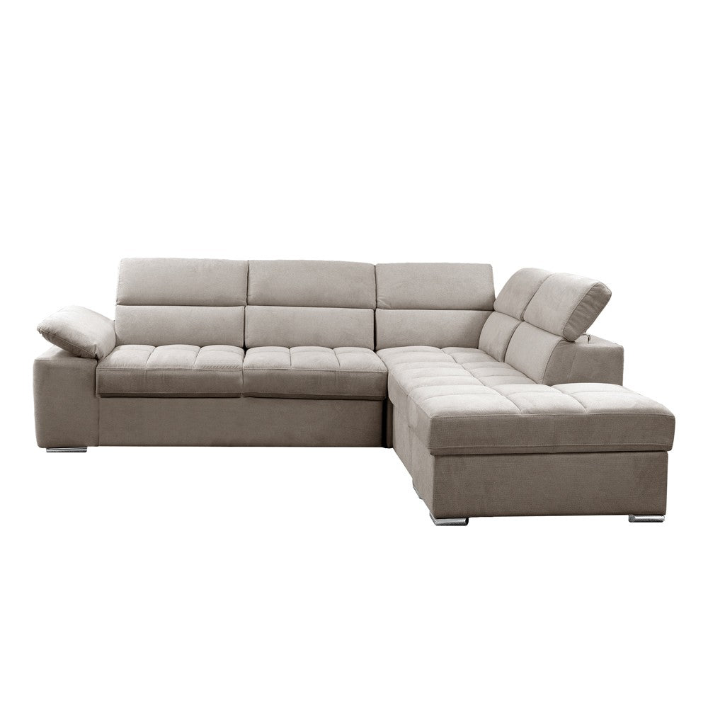 Divano letto angolare Capri reversibile con 5 poggiatesta regolabili e pouf indipendente in Aragon 20 tortora