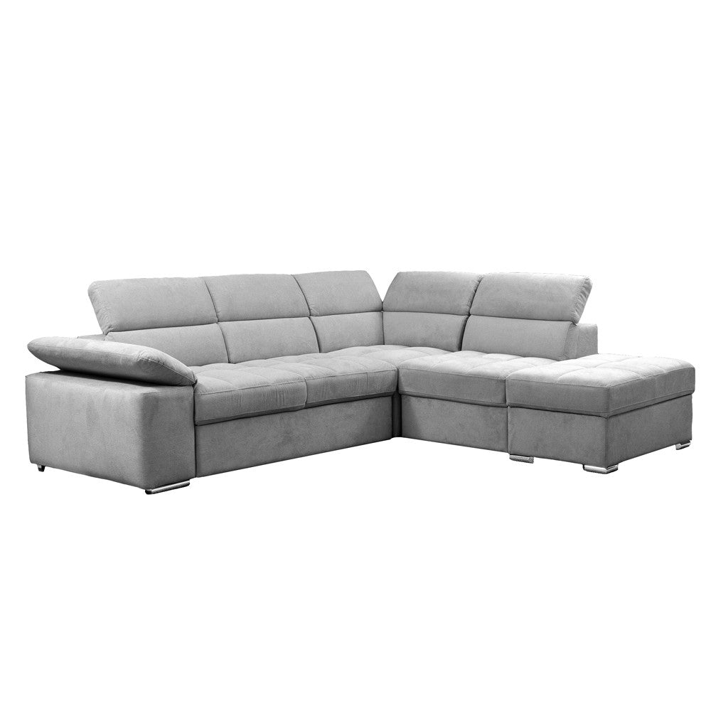 Divano letto angolare Capri reversibile con 5 poggiatesta regolabili e pouf indipendente in Aragon 80 grigio chiaro