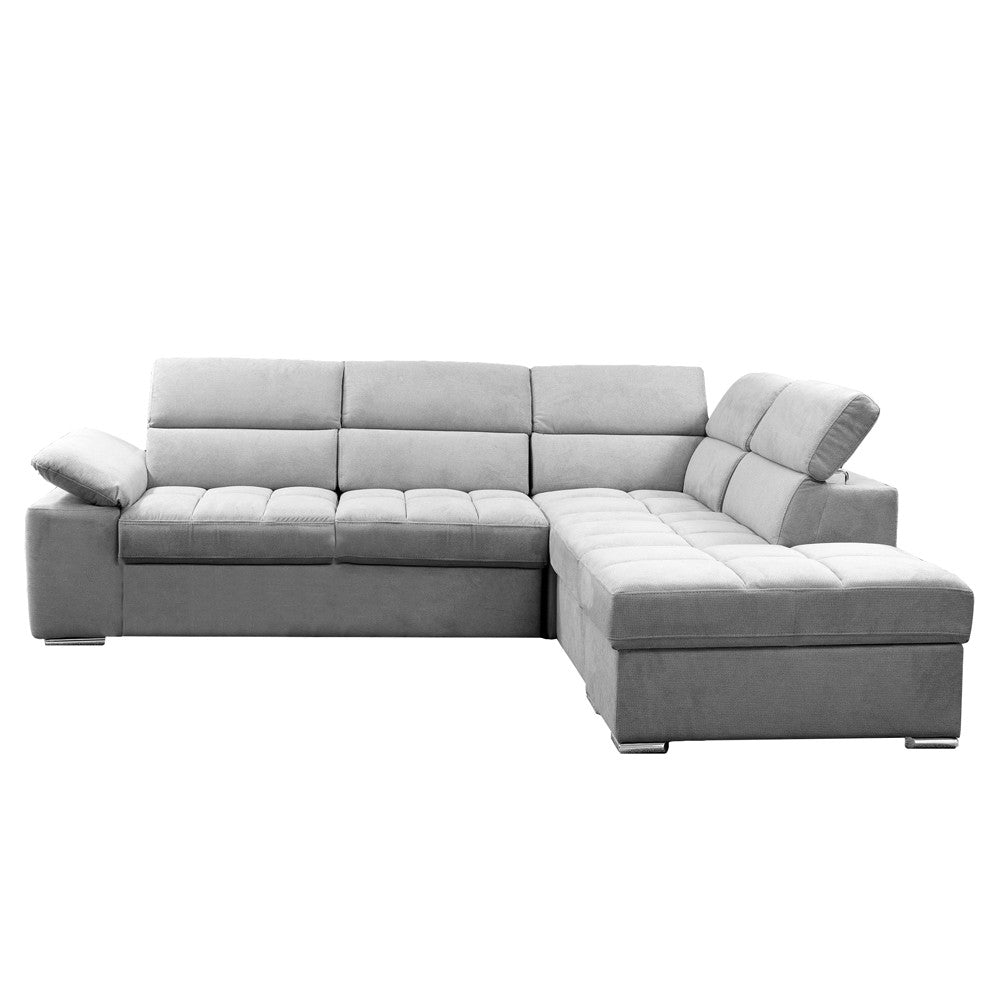 Divano letto angolare Capri reversibile con 5 poggiatesta regolabili e pouf indipendente in Aragon 80 grigio chiaro