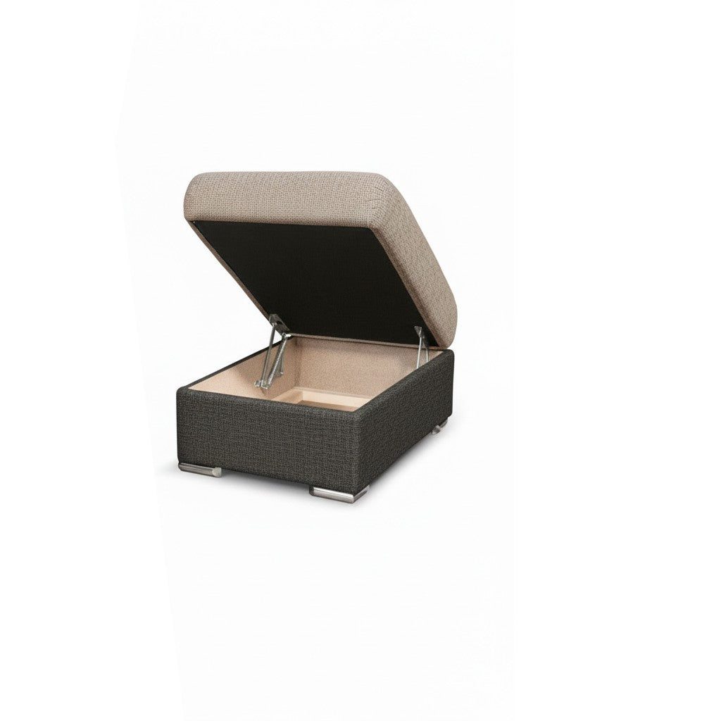 Divano letto angolare Sophie con penisola destra con pouf contenitore e 2 pouf estraibili in Aragon 20 e Aragon 97