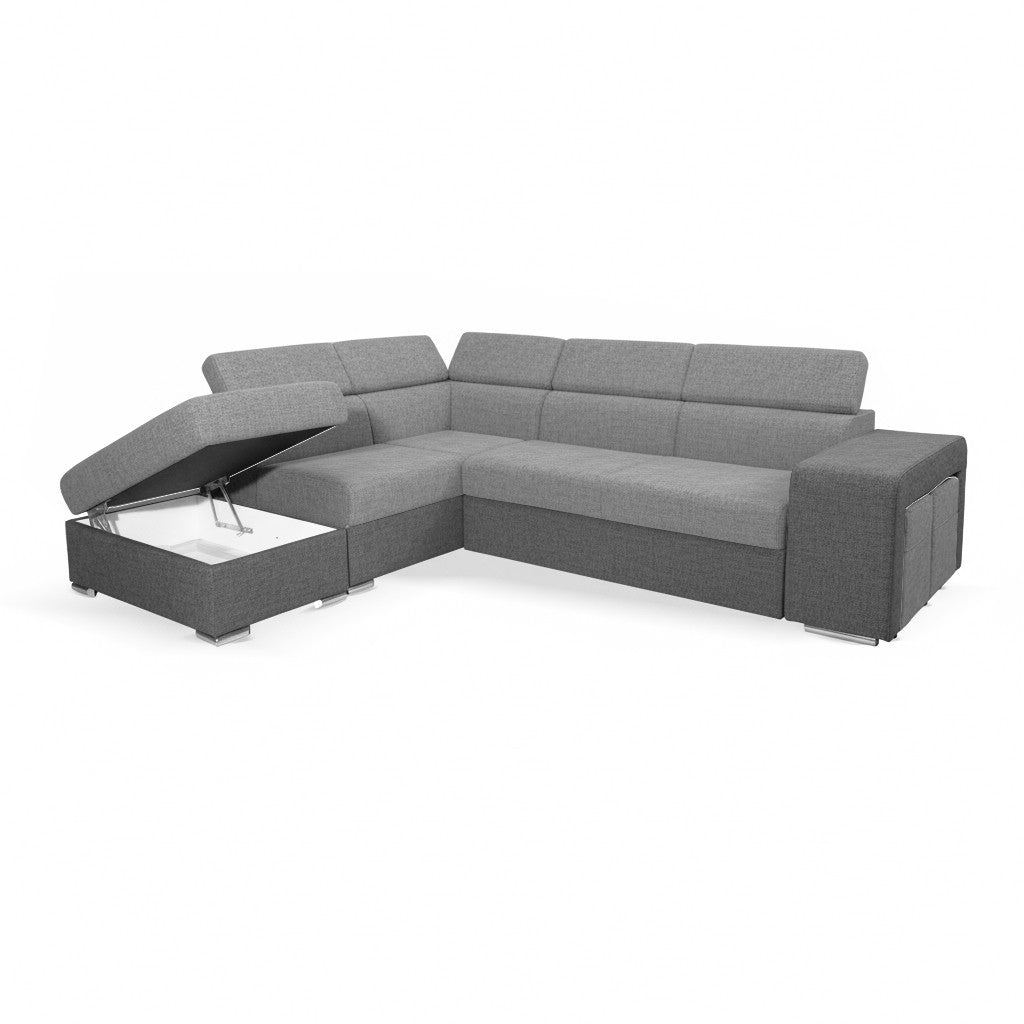 Divano letto angolare Sophie con penisola sinistra con pouf contenitore e 2 pouf estraibili in Giulia 9713 e Giulia 9712