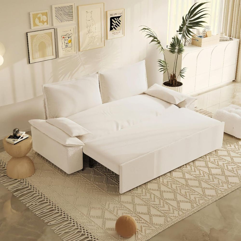 Divano letto Belly 2 posti effetto velluto colore beige