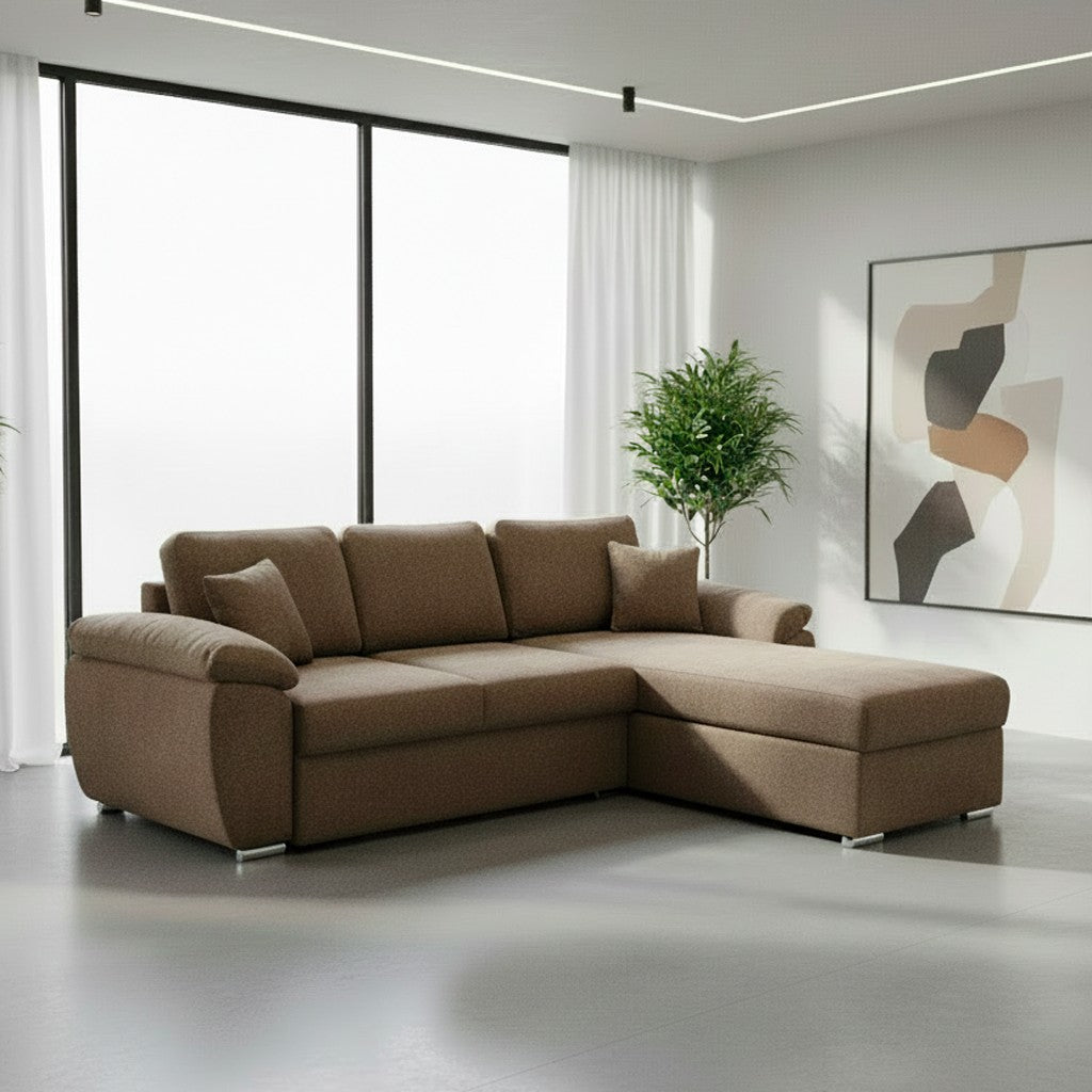 Divano letto contenitore angolare Alberta reversibile in Giulia 9703 cappuccino