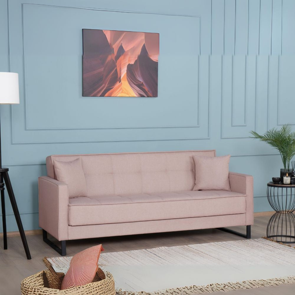 Divano letto contenitore Legen 3 posti in vellutino rosa antico 12-450