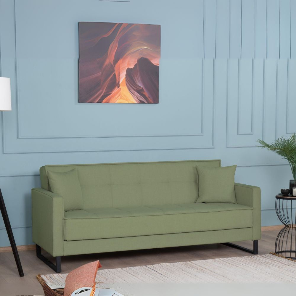 Divano letto contenitore Legen 3 posti in vellutino verde oliva 18-450
