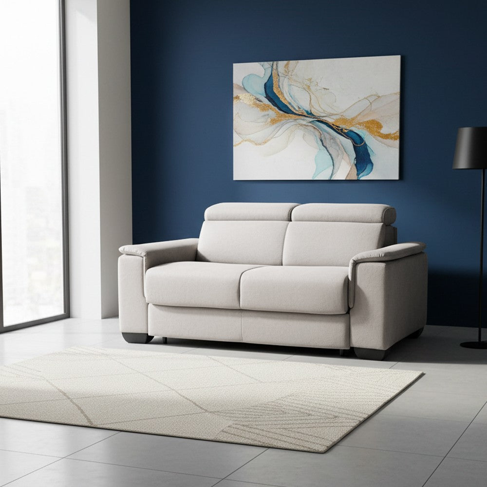 Divano letto Mercurio 2 posti poggiatesta reclinabili in tessuto Luna 19 light grey