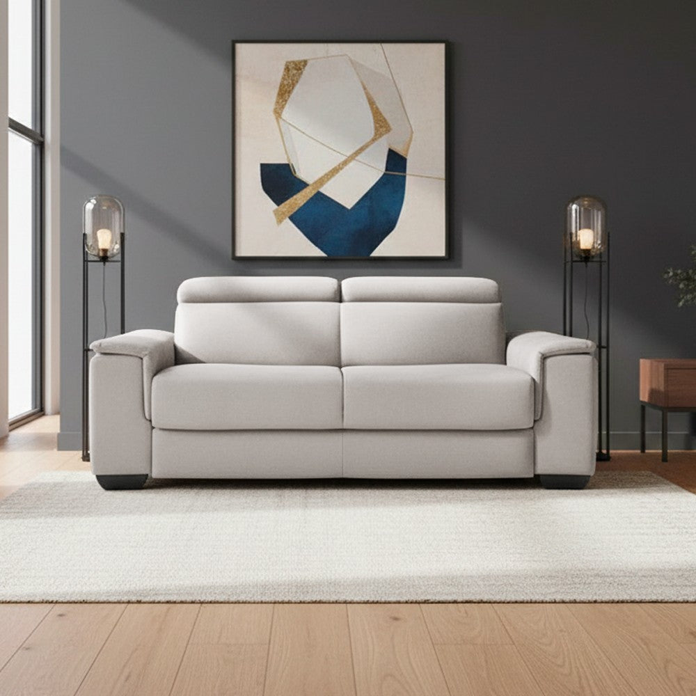 Divano letto Mercurio 3 posti poggiatesta reclinabili in tessuto Luna 19 light grey