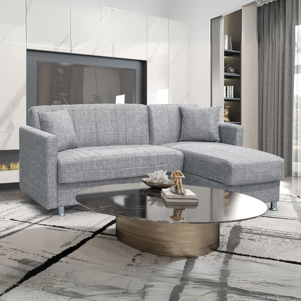 Divano letto Oasis con penisola contenitore reversibile in tessuto Mina 14 grigio