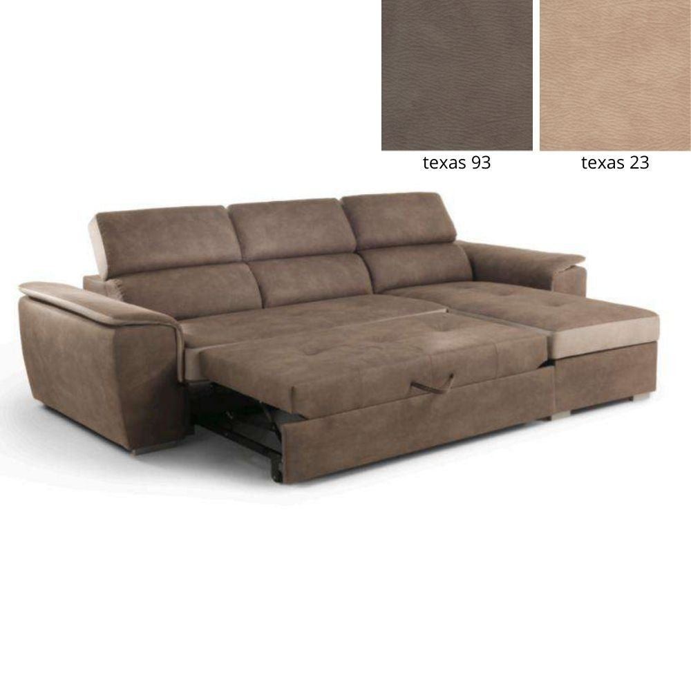 Divano letto Symposio con penisola marrone beige