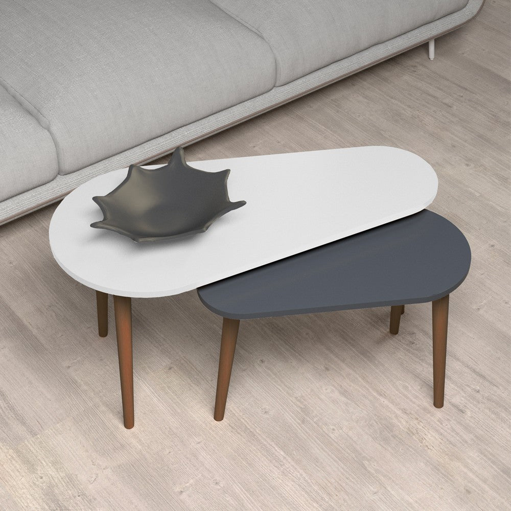 Doppio tavolino Pear bianco e antracite con gambe in legno