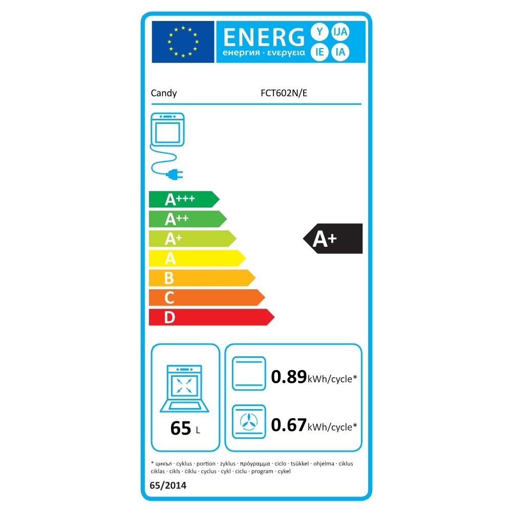Forno elettrico da incasso Candy FCT602NE capacità 65 lt 8 programmi classe A+ nero
