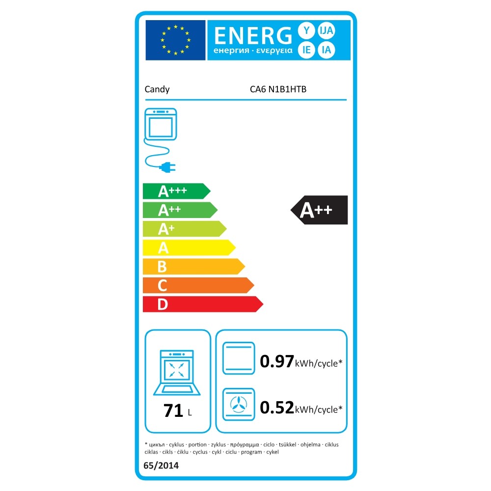Forno incasso Candy CA6N1B1HTB elettrico ventilato 71 litri classe A++ colore nero